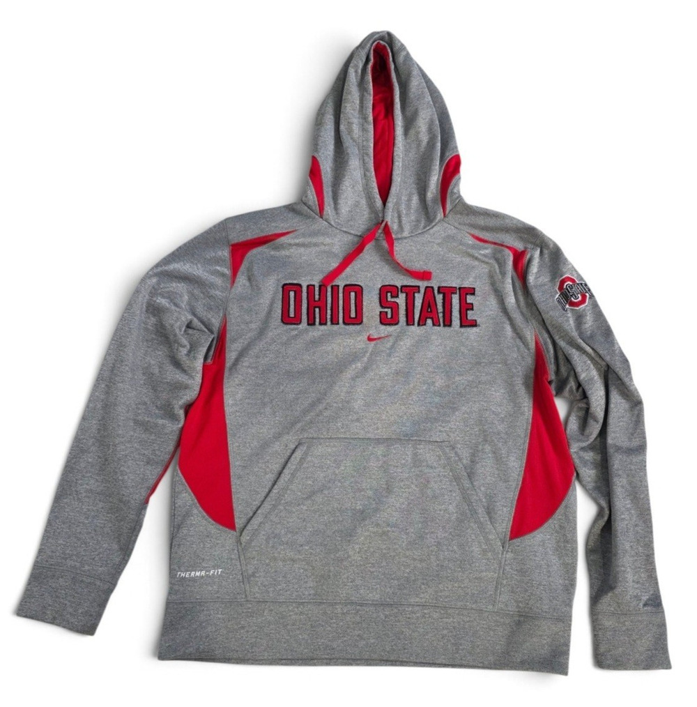 Nike Therma-FIT Ohio State Buckeyes Hoodie Gray Red Men's Medium M